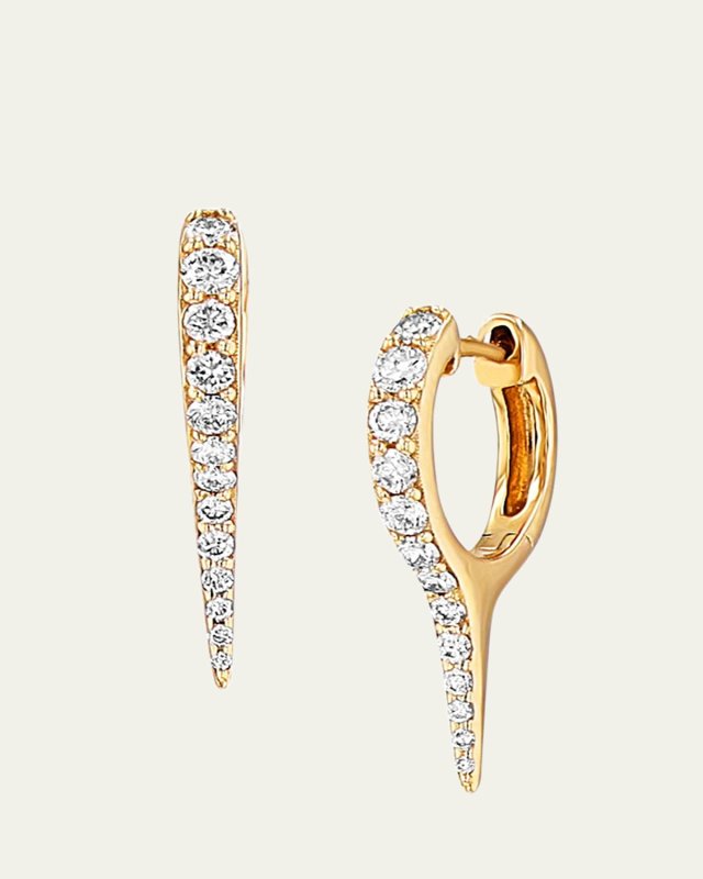 14K Yellow Gold Diamond Short Dagger Huggie Earrings